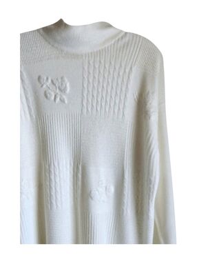 Vintage Mock Neck Pullover Knit Sweater Ivory Acrylic Women XXL